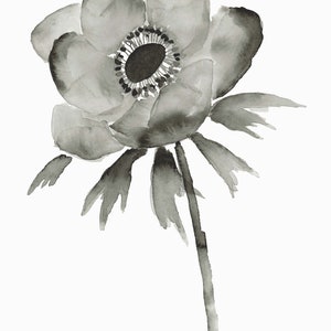 Anemone Set of 2 Fine Art Prints, Original Floral Art, Sumi Ink Painting, Black and white botanical prints, Minimalist Decor image 3