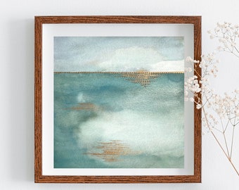 Original Minimal Landscape Artwork | Stitched Watercolor Painting, Mixed Media