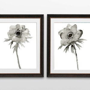 Anemone Set of 2 Fine Art Prints, Original Floral Art, Sumi Ink Painting, Black and white botanical prints, Minimalist Decor image 4