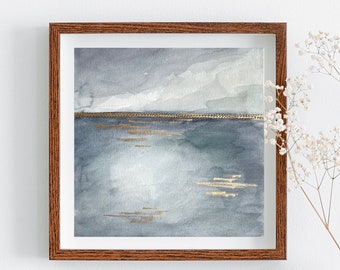 Original Minimal Landscape Artwork | Stitched Watercolor Painting, Mixed Media