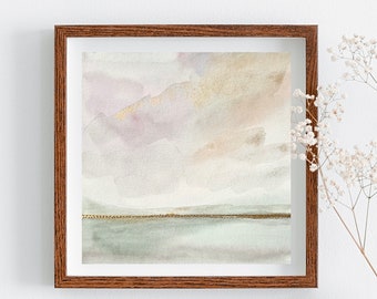 Original Minimal Landscape Artwork | Stitched Watercolor Painting, Mixed Media