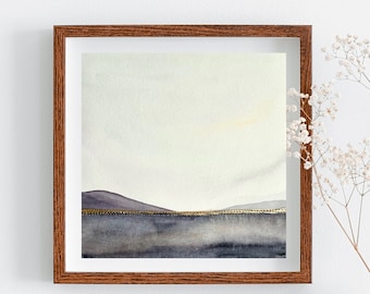 Original Minimal Landscape Artwork | Stitched Watercolor Painting, Mixed Media