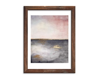 Original Minimal Landscape Artwork | Stitched Watercolor Painting, Mixed Media