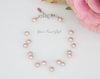 Dainty Pearl Bracelet Pearl Link Bracelet Sterling Silver Bracelet Dainty Pearl Jewelry Pearl Bracelet Bridesmaid Freshwater Pearl Bracelet