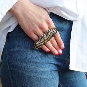 Handmade Sakura&#39;s ring / Fire cloisonne enamel / Wearable art jewelry for her / Statement ring with cherry blossom / Adjustable ring