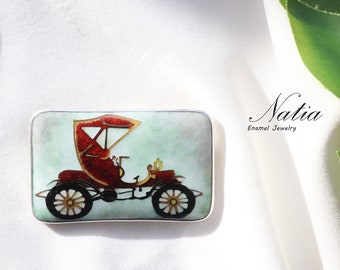 Georgian fire cloisonne enamel brooch-pendant / Wearable art jewelry for her / Vintage Style Carriage pin / Silver Pendant for necklace