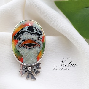 Ostrich pendant / Fire cloisonne enamel brooch-pendant / Wearable art jewelry for her / Pendant for necklace / Gift For her / Gift for mom