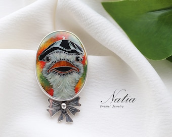 Ostrich pendant / Fire cloisonne enamel brooch-pendant / Wearable art jewelry for her / Pendant for necklace / Gift For her / Gift for mom