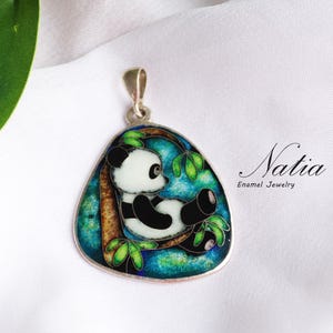 Panda pendant / Fire cloisonne enamel pendant / Wearable art jewelry for her / Pendant for necklace / Gift for her / Sterling Silver 925