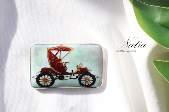 Broche Ancienne Vintage En émail Cloisonné - Bijou Artisanal Occasion En Bon état