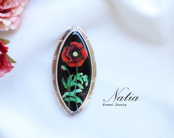 Handamde cloisonne enamel brooch-pendant / Wearable art jewelry for her / Poppies pendant for necklace / Gift for her / Gift for mom