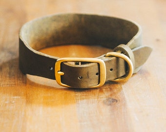 Adjustable leather collar dog collar in fat leather, fatty leather collar, leather collar