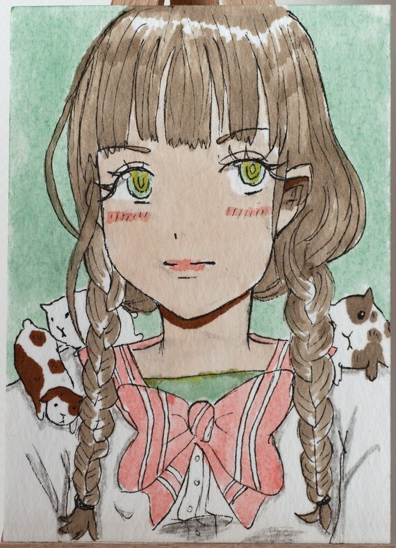 Manga Anime Aceo Original Painting Watercolour Anime Etsy