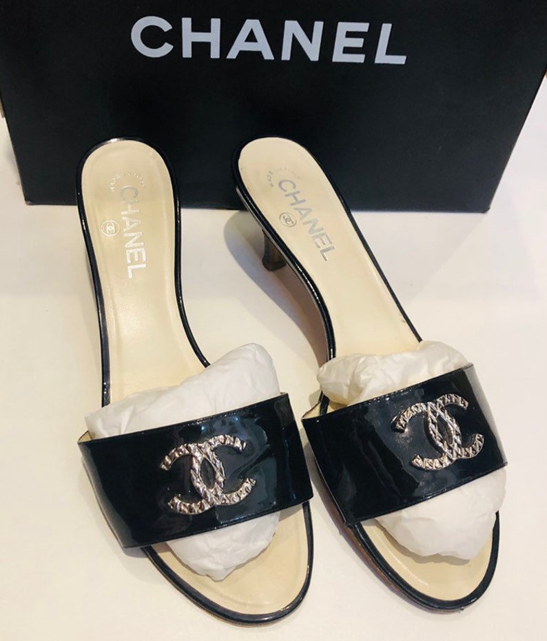 chanel black mules