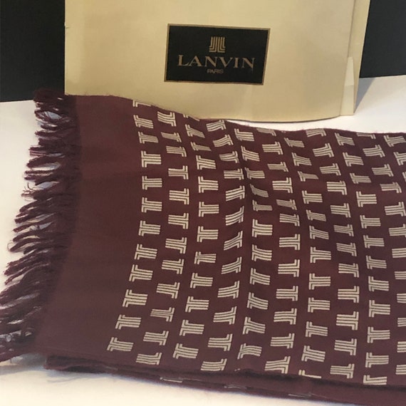 LANVIN Vintage Logo Men’s Scarf Cashmere Silk Burg