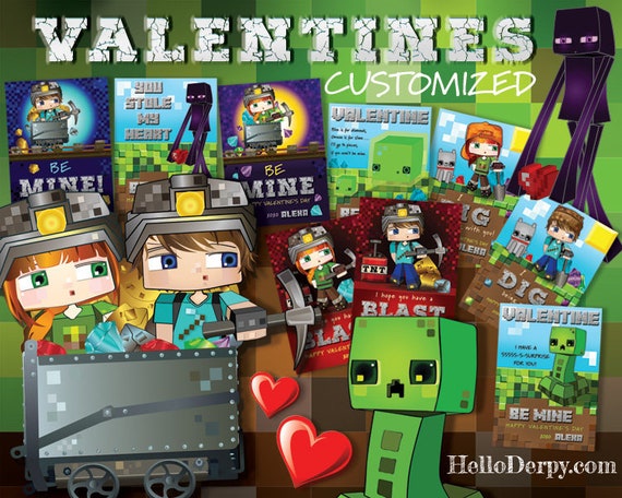 PERSONALIZED Mine Theme | Classroom Valentines for School | features HelloDerpy & HeyDerp (plus BONUS Minecraft inspired Valentines) Il_570xn