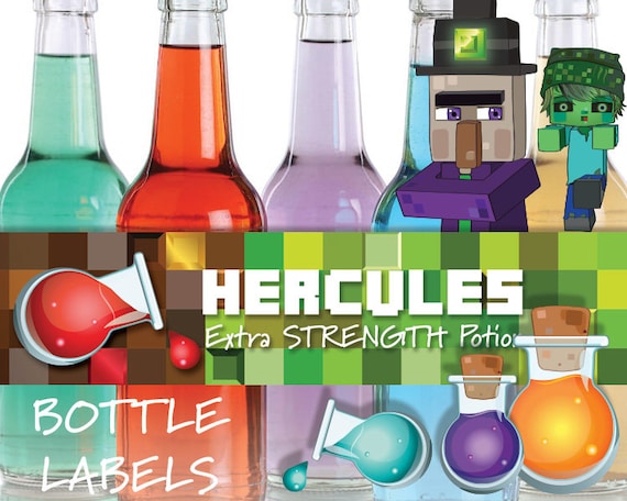 Mine Party Brewing Stand Potion Water Bottle Labels Set Of 12 Colorful Potion Brewing Bottles Bonus Minecraft Inspired Water Bottle Labels By Helloderpy Catch My Party