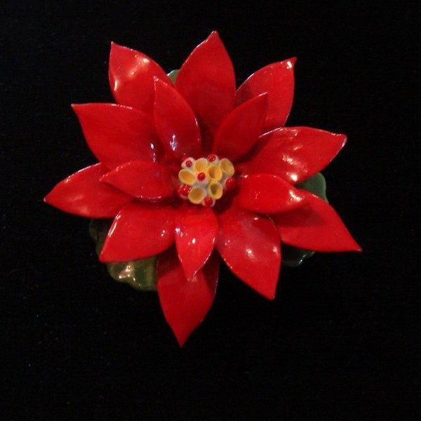 Vintage Christmas Porcelain Poinsettia pin/brooch signed Carca China Staffordshire England