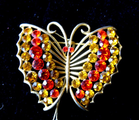 Vintage Rhinestone Butterfly Pin / Brooch signed … - image 1