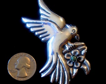 Large Vintage Mexico/Mexican Sterling Silver Bird Pin/Brooch signed Prieto
