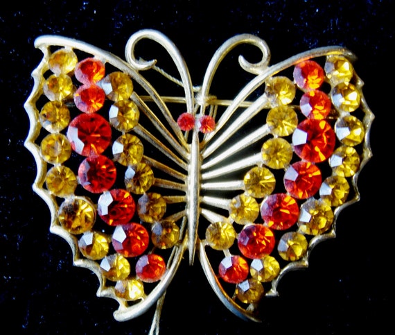 Vintage Rhinestone Butterfly Pin / Brooch signed … - image 2