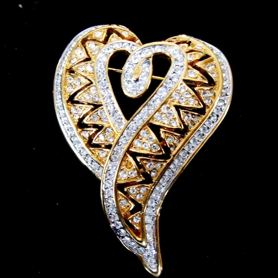 Beautiful Vintage Rhinestone Heart Pin/Brooch - image 2