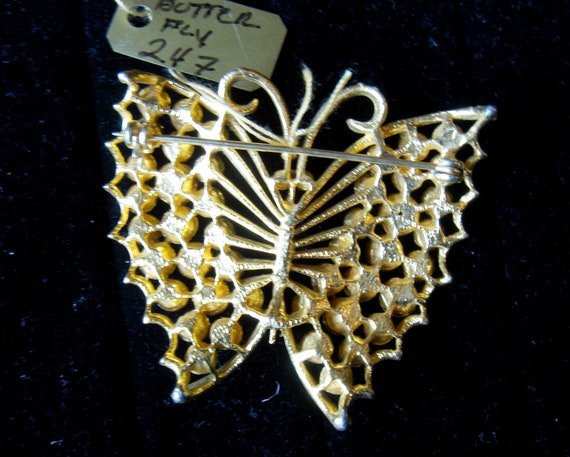 Vintage Rhinestone Butterfly Pin / Brooch signed … - image 3