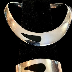 Vintage Taxco Mexico/Mexican Sterling Onyx Inlay Modernist Necklace and Bracelet Set