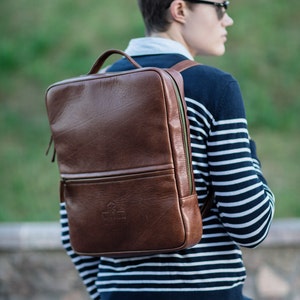 Brown Leather Backpack, Tan Rucksack, Minimalist Backpack, Laptop Bag, City Bag, Urban Backpack, College Bag, Elegant Bag, Everyday Backpack image 1