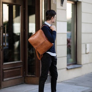 Brown Leather Backpack, Tan Rucksack, Minimalist Backpack, Laptop Bag ...