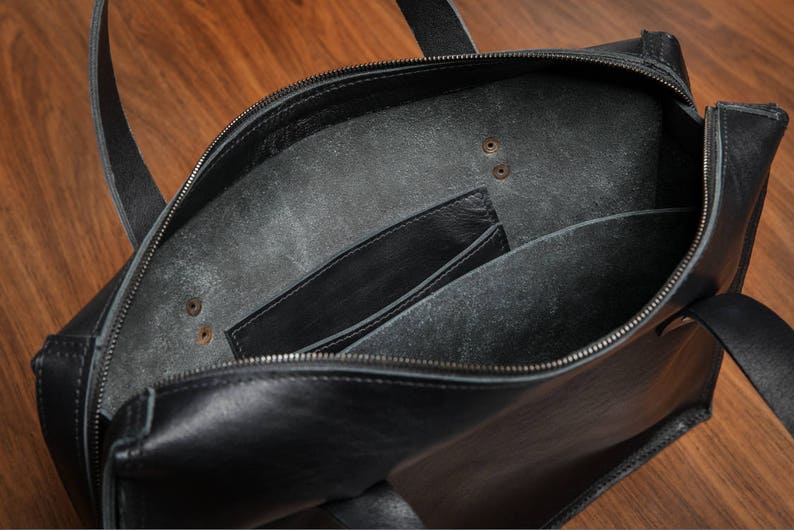 Black Leather Briefcase Laptop Bag With Additional Long Strap - Etsy