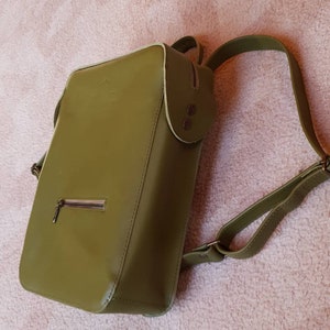 Green leather backpack, moss colour laptop backpack image 3