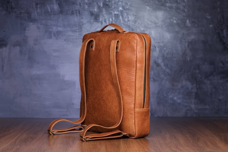 Brown Leather Backpack, Tan Rucksack, Minimalist Backpack, Laptop Bag