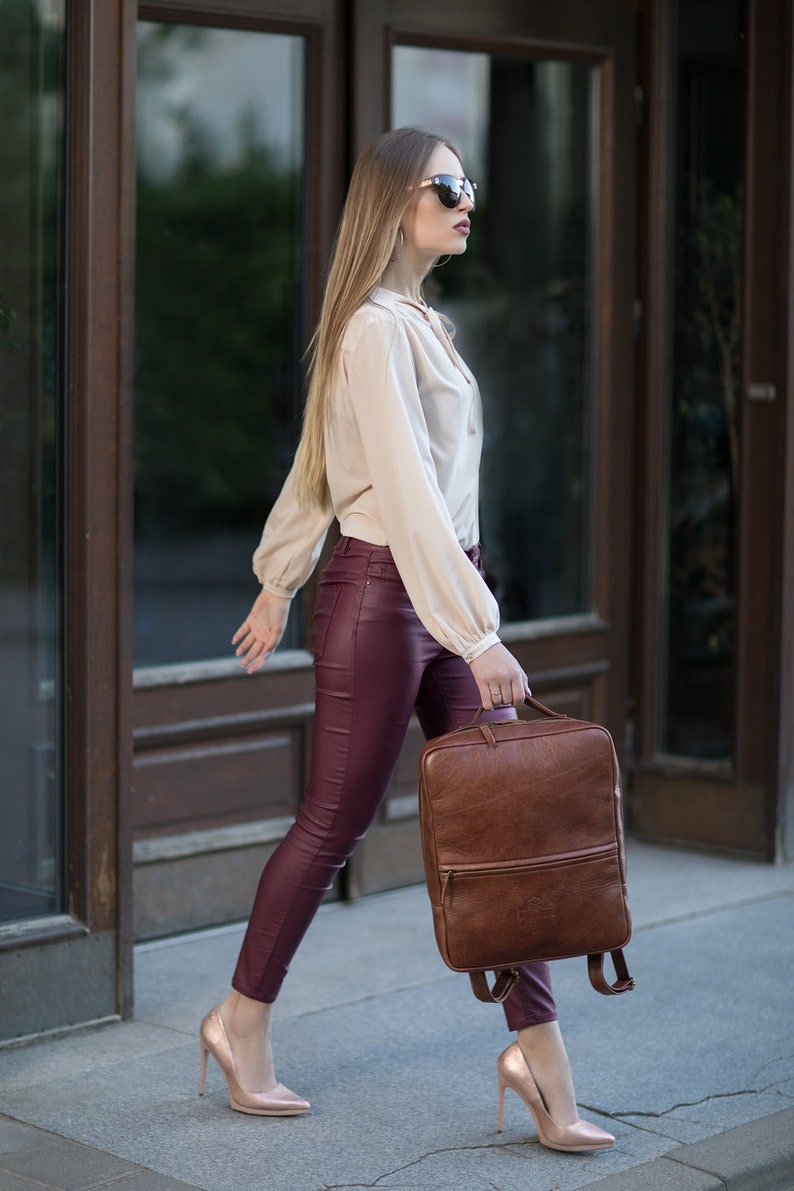 Brown Leather Backpack, Tan Rucksack, Minimalist Backpack, Laptop Bag, City Bag, Urban Backpack, College Bag, Elegant Bag, Everyday Backpack image 3