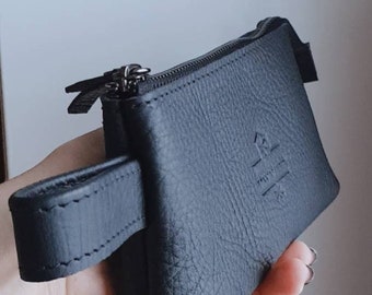 Black leather cosmetic bag