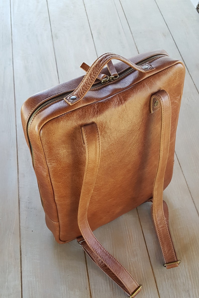 Brown Leather Backpack, Tan Rucksack, Minimalist Backpack, Laptop Bag, City Bag, Urban Backpack, College Bag, Elegant Bag, Everyday Backpack image 6