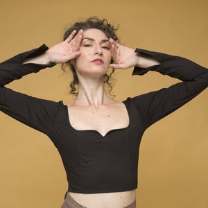 Sweetheart neckline top: Black bustier top with long sleeves | statement top with sweetheart neckline | sweetheart corset