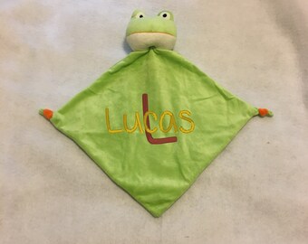 Newborn Gift Lovey Baby Boy Blanket Personalized Tag Sensory Blanket Frogs Newborn Gift Lovey Baby Boy Blanket Personalized Tag Sensory Blanket Frogs