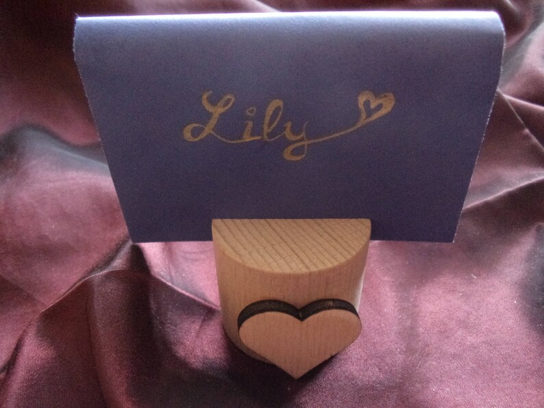 Set Of 5 Round Wood Heart Place Card Holders Holder Table Number Party