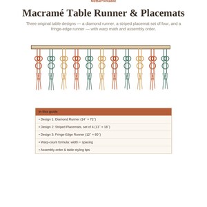 Macrame Table Runner & Placemats Patterns PDF | 3 DIY Macrame Table Decor Tutorials