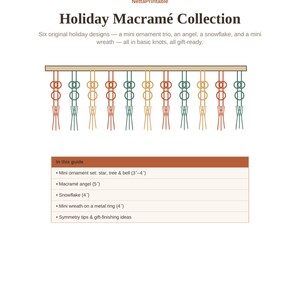Julklappsmakramé-dekorationer PDF | Mönster för julgransprydnader, handledningar för änglar, snöflingor och kransar