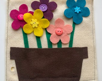 Felt Quiet Book Page-Button Flowers, Fine Motor Skills Activity, Preschool Color Matching