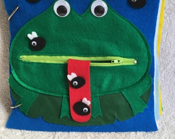 Felt Quiet Book Page-Frog and Flies, Gift for Boy or Girl, Preschool Quiet Time or Travel Activity