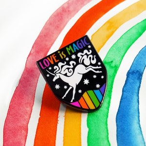 Love is Magic Unicorn Rainbow Black Nickel Hard Enamel Pin