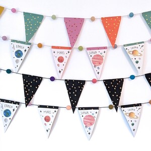 Exceptional Cloth Solar System Bunting - Fully Adjustable - Extra Long Strand - Flags and Felted Wool