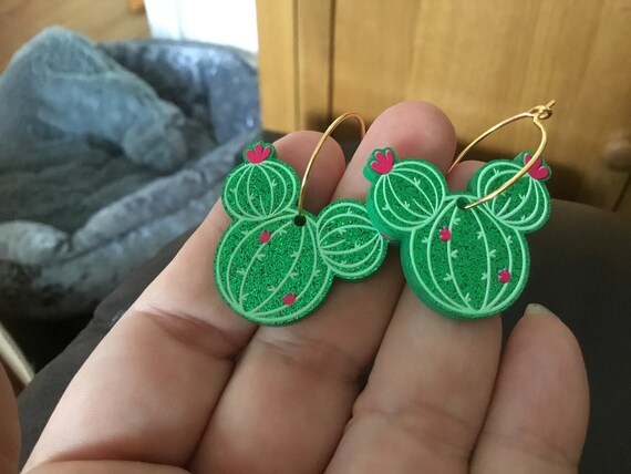Mouse head cactus hoop earrings