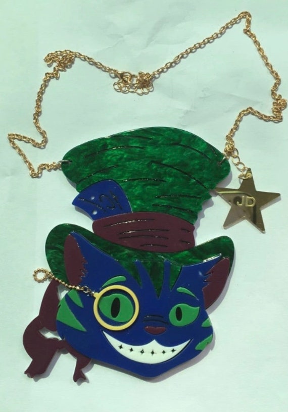 cheshire cat inspired mad hatter necklace