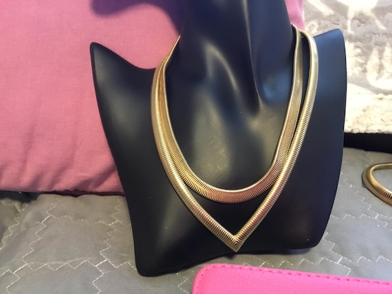 vintage snakechain v shaped goldtone necklace and snakechain shorter necklace