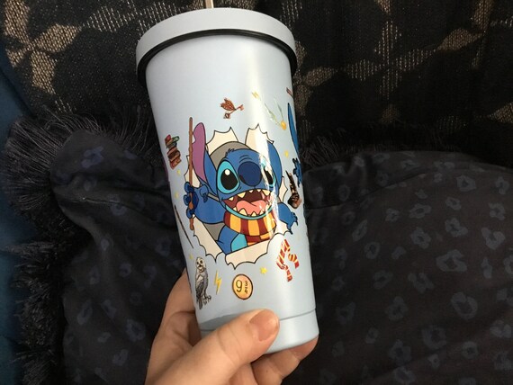Wizard cartoon decal on sipper metal cup pale blue
