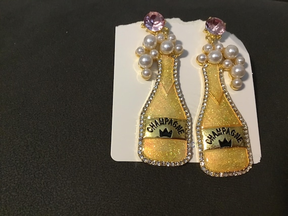 champagne bottle earrings goldtone